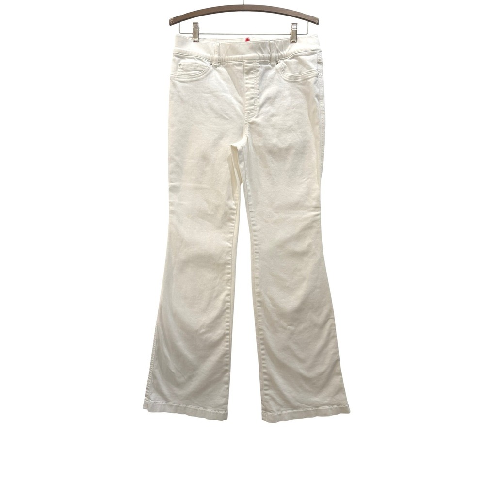Spanx Size Large Flare Jeans White Stretch Pull On High Rise Denim Pants